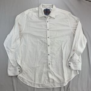 Robert Graham Classic Fit Shirt Size 2XL White Flip Cuff Embroidered Long Sleeve